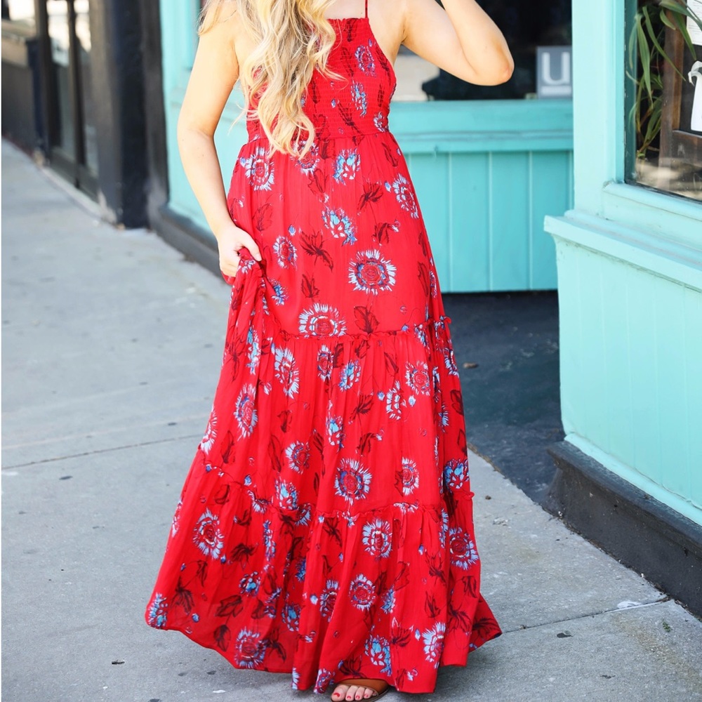 Free people garden party maxi dress red combo sz S
